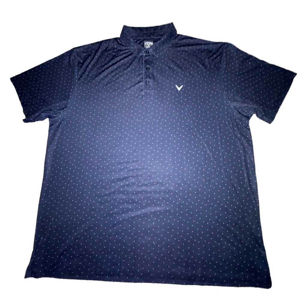 Callaway Opti-Dri Performance Golf Polo Shirt Mens XXL Navy Blue Micro Chevron